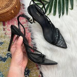 Express Black Pointed Toe Croc Strappy Ankle Strap Stiletto Heel Cocktail 8